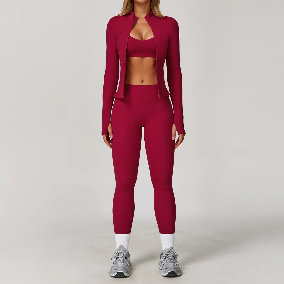 3 Pieces Sports Set Slim Fit Quick Dry Yoga Workout Jacket Breathable Casual Top High Waisted Push Up Fitness Clothes Female
