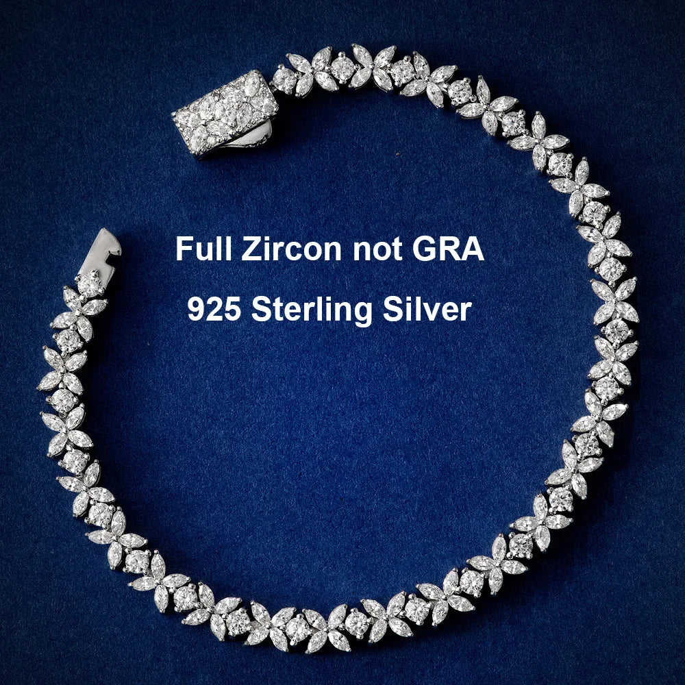 Four Petal Flower Marquise Round Cut Moissanite Diamond Tennis Bracelet for Women 925 Sterling Silver Wedding Fine Jewelry GRA