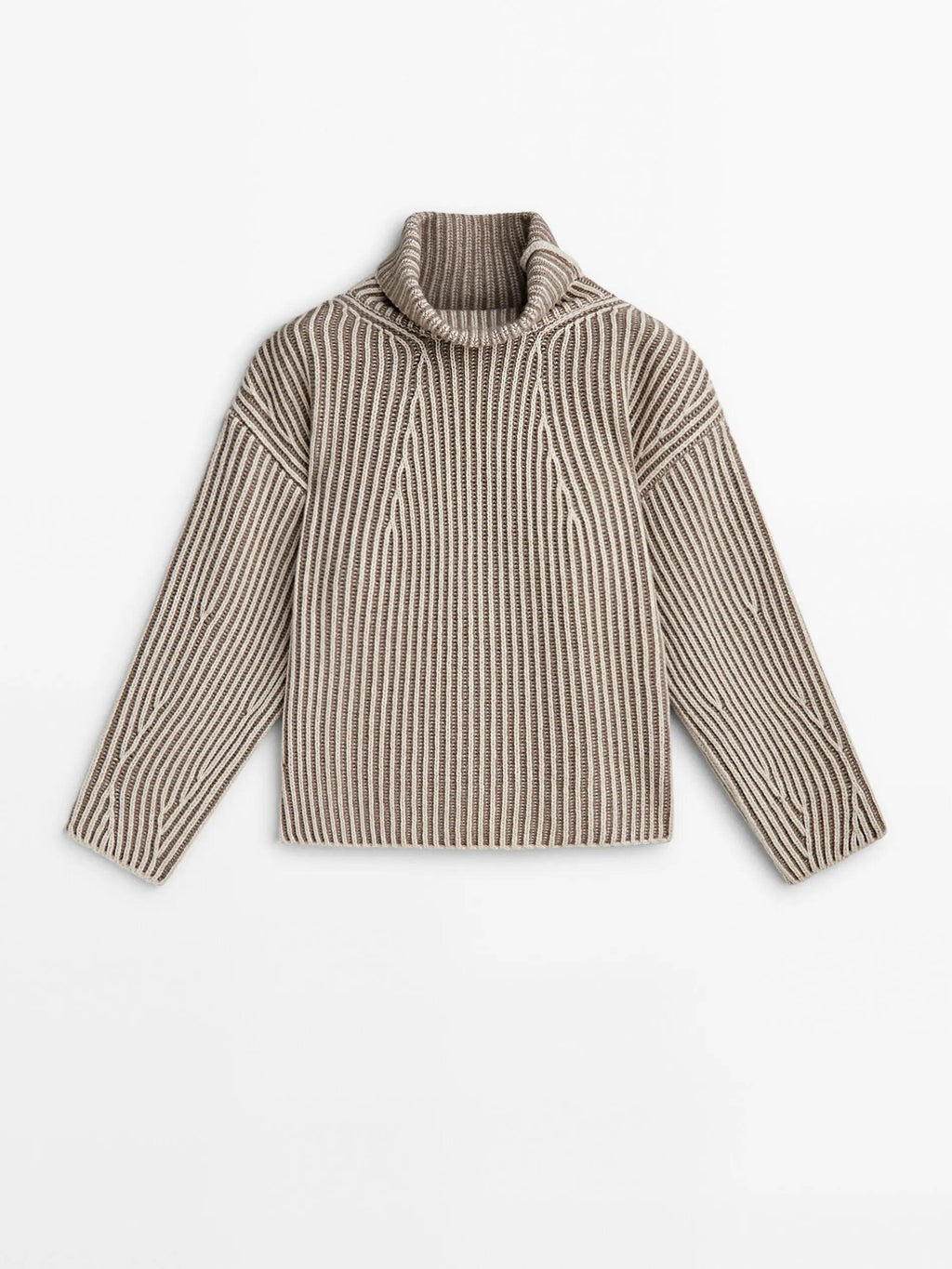 Autumn Casual Slouchy High-Neck Short Knit with Color Line Design