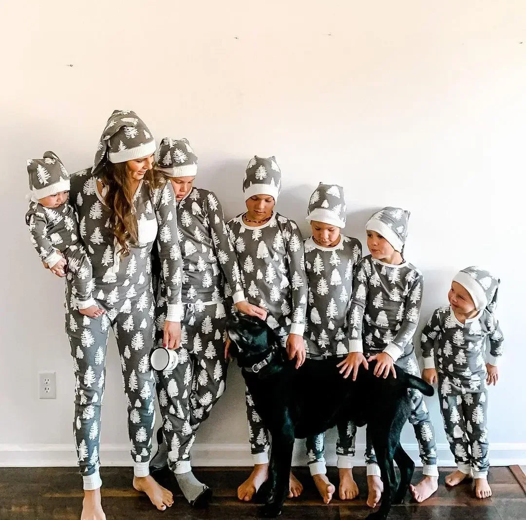 Christmas Tree Print Matching Family Pajamas – Mom, Dad, Kids & Baby