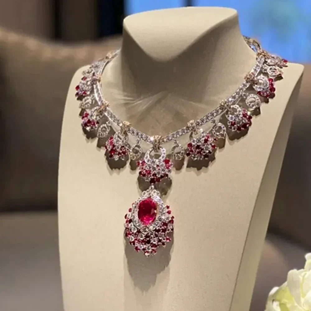 100% 925 Sterling Silver Ruby & High-Carbon Diamond Gemstone Charm Pendant Necklace | Fine Jewelry Anniversary Gift