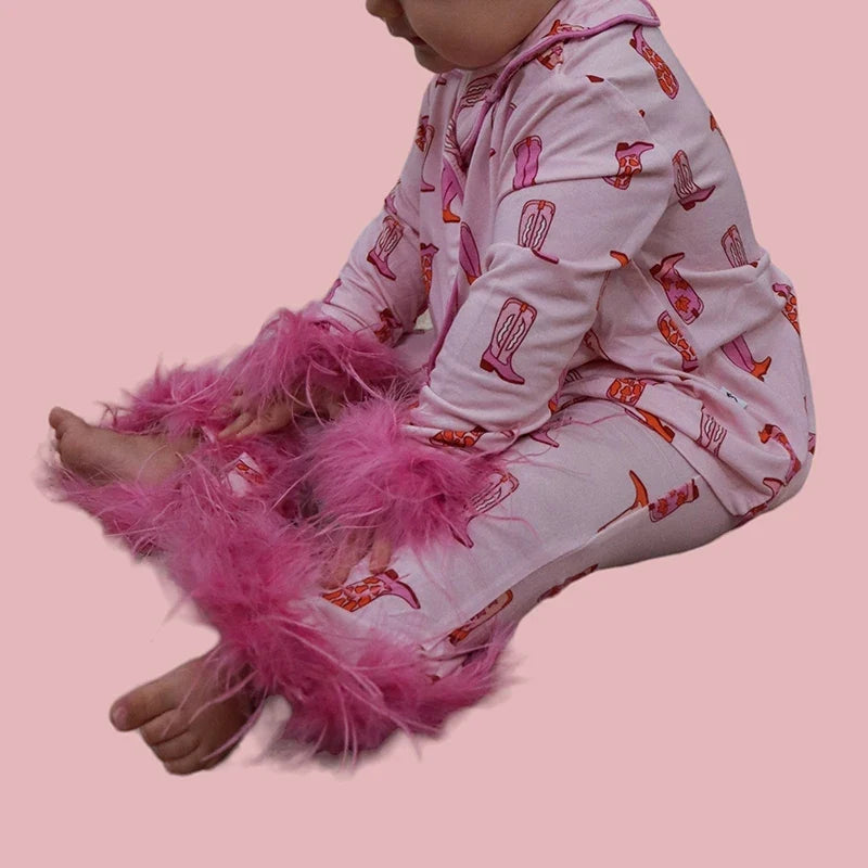 Christmas Mom and Me Matching Cowgirl Pajamas Set – Boot Print Long Sleeve Top & Pants Family Loungewear