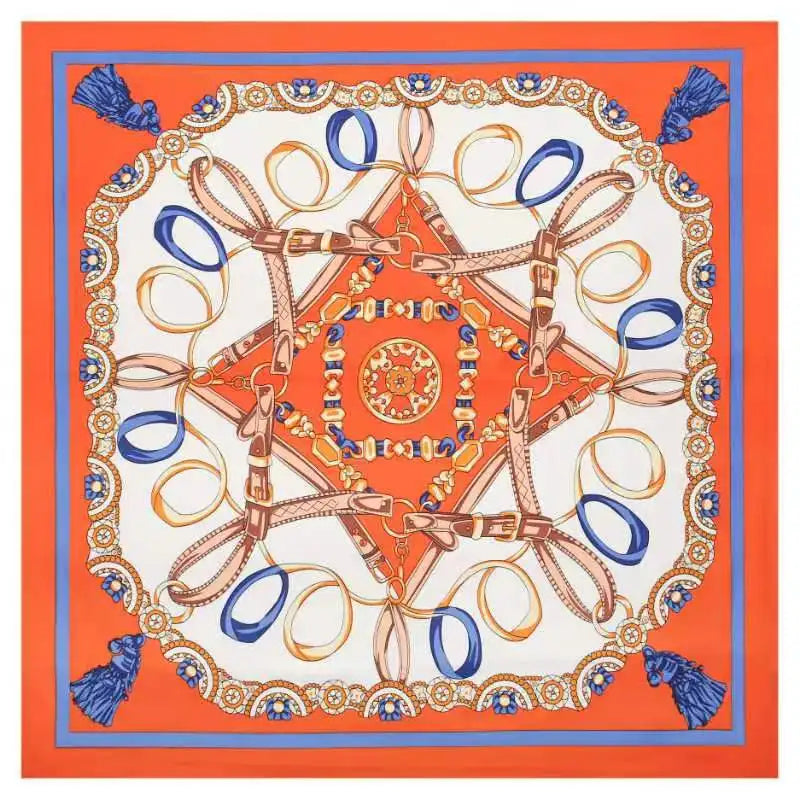 130*130cm 100% Twill Silk Scarf Women Luxury Chain Print Beach Shawl Square Bandana Kerchief Femme Fourlard Echarpes Stoles