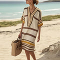 2026 Vintage Striped Midi Dress – Casual V-Neck Short Sleeve Summer & Spring Vacation Dress for Women