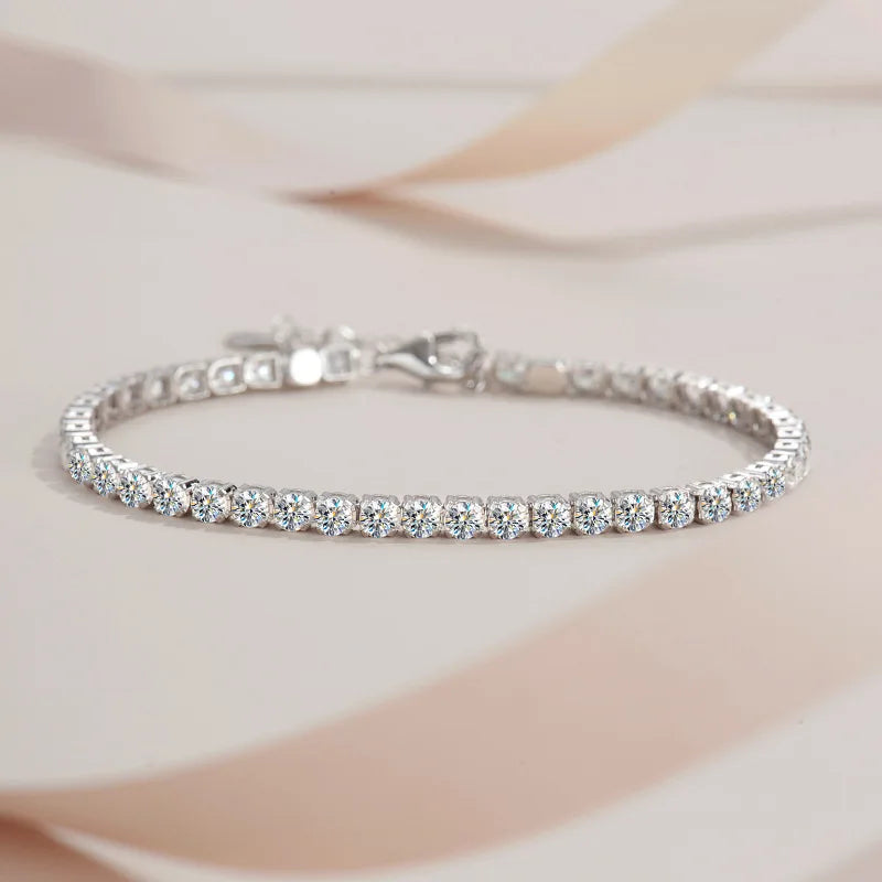 Elegant 925 Sterling Silver Moissanite Tennis Bracelet 4.4 Carat, Adjustable, Light Luxury for Women