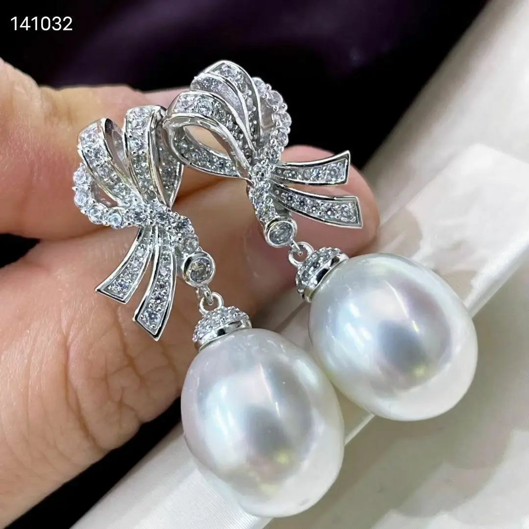 Gorgeous 10-13mm South Sea Drop White Pearl Dangle Earring 925s