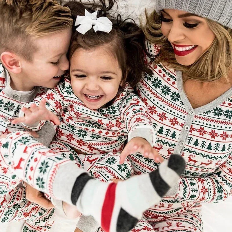 Christmas Family Matching Pajamas Set – Allover Print 2-Piece Sleepwear for Mom, Dad, Kids & Baby