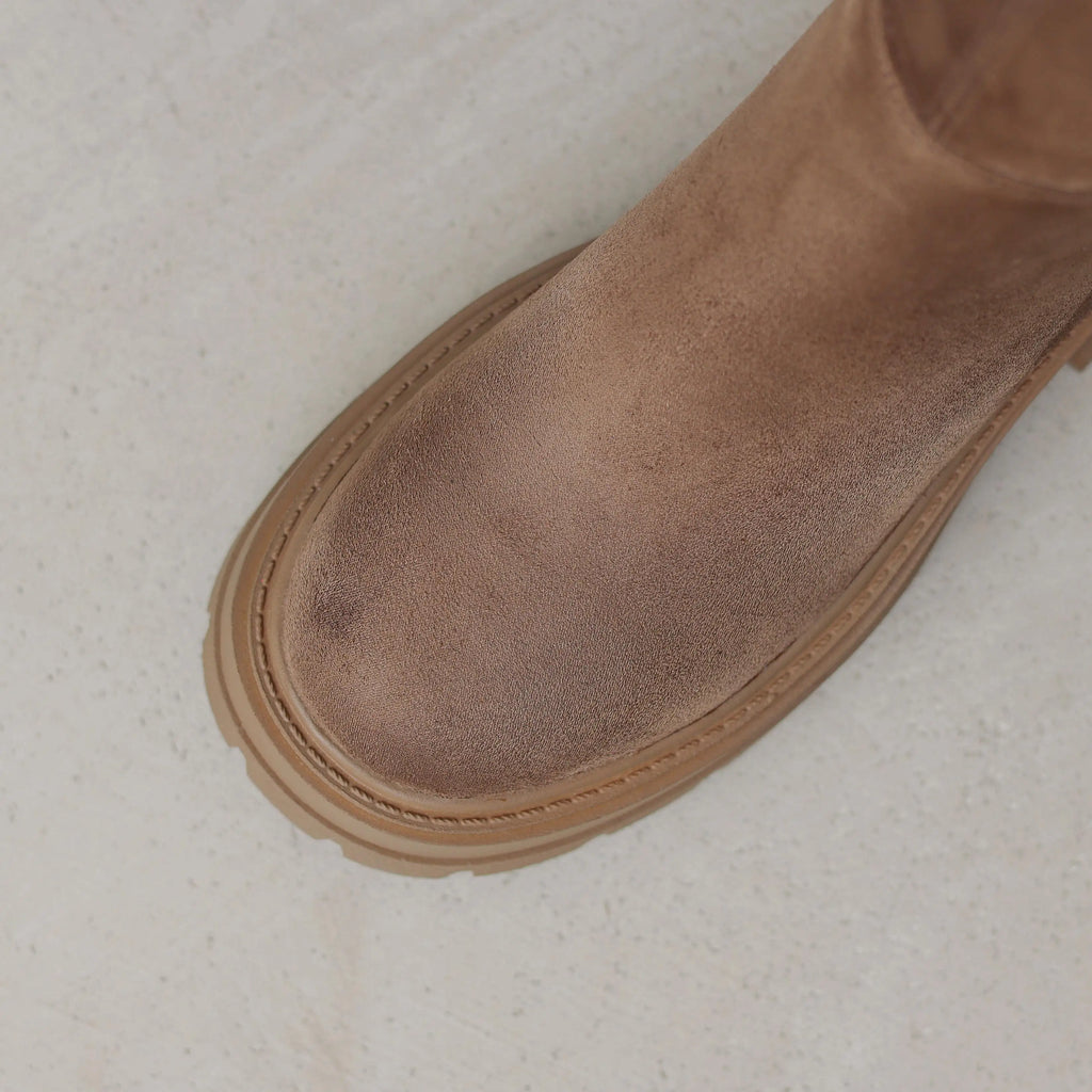 Flock Round Toe Stretch Over-the-Knee Boots with Medium Heels – Elegant, Modern, and Warm Slip-On Style for Leisure and Everyday Chic