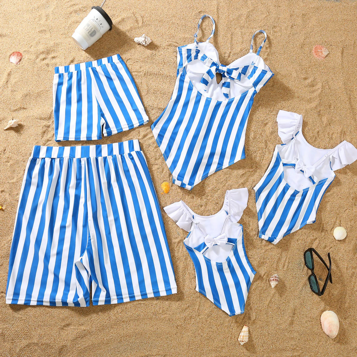 Family Matching Swimsuits  |  Striped Summer Swimwear Set for Mother, Daughter, Father & Son | Mommy and Me Bikini & Swim Shorts