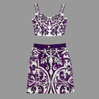 Elegant Women's Silk Top & Printed Cotton Skirt Set – 2-Piece Turn-Down Collar Outfit