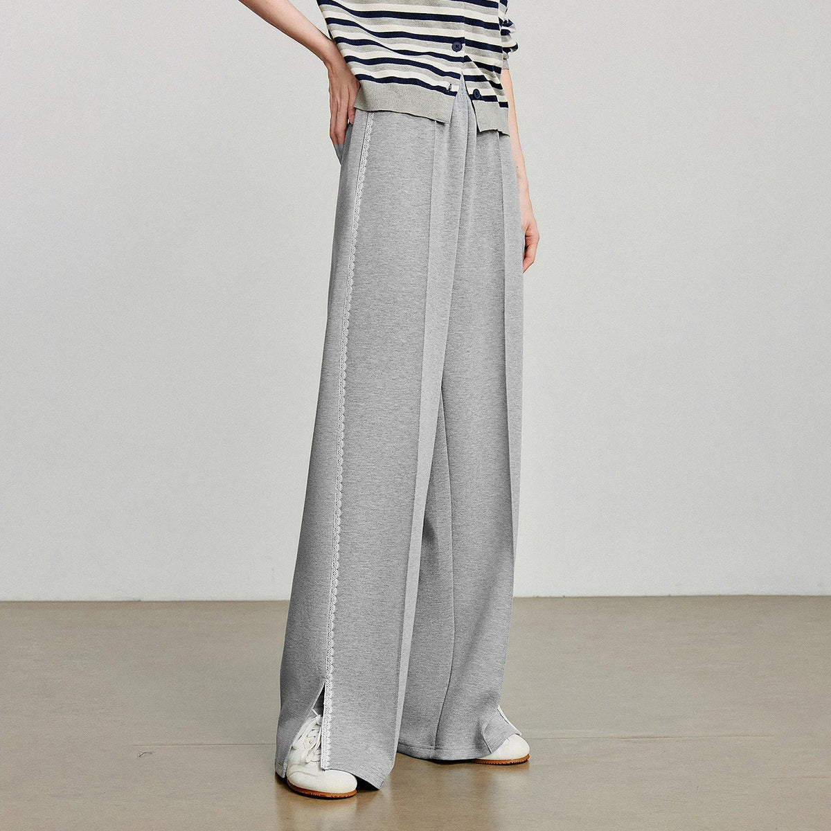 Casual Knit Straight Pants – Elastic Waist Autumn Trousers for Women