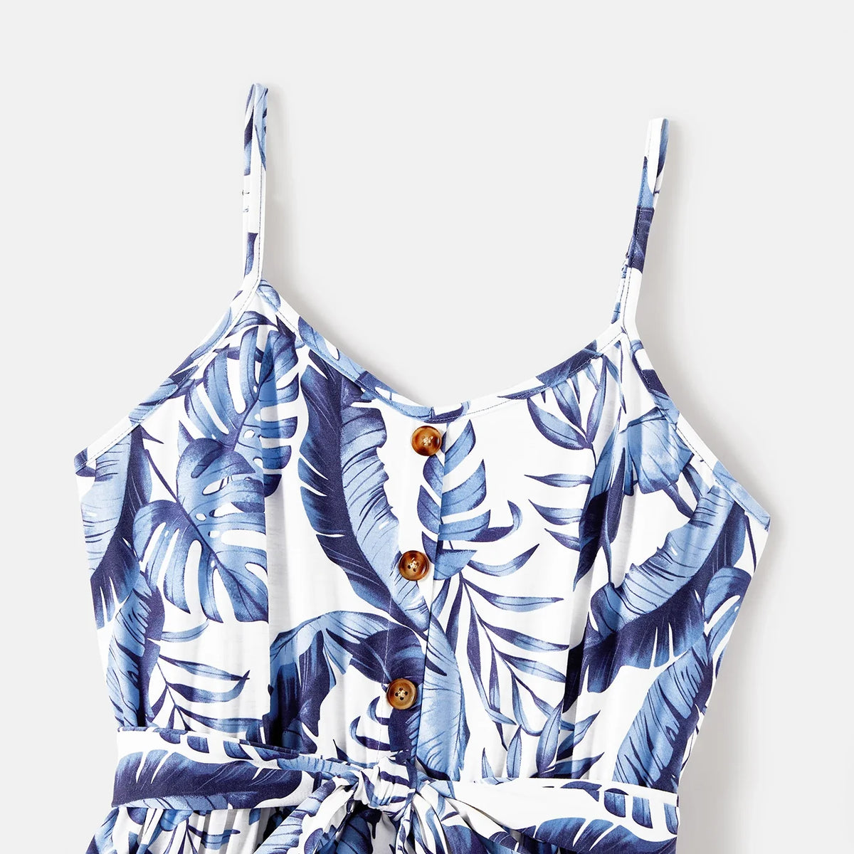 Family Matching Outfits Naia Blue Floral Tee Button Ruffle Hem Strap Dress