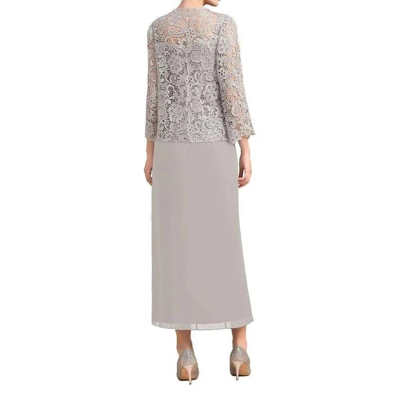 3/4 Sleeves Lace Applique Wedding Guest Dresses Vestido De Festa Longo Chiffon Mother Of The Bride Dress