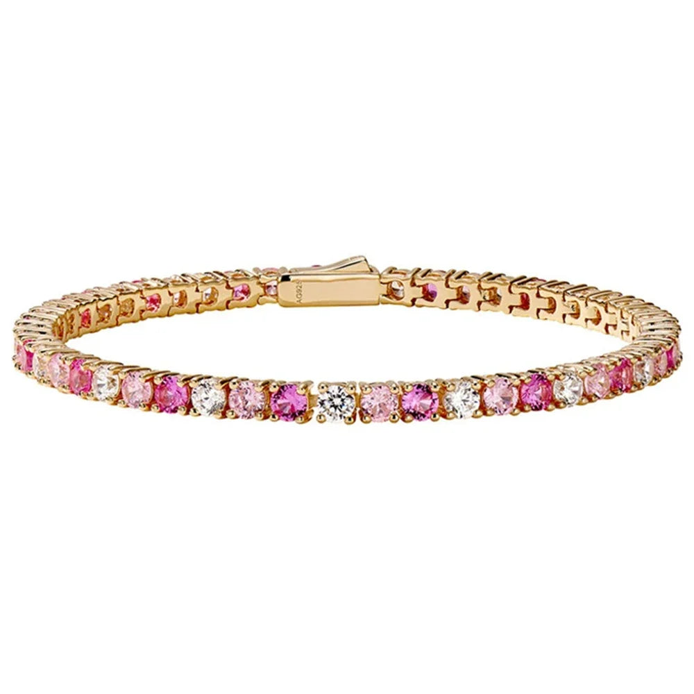100% 925 Sterling Silver Lab Sapphire High Carbon Diamond Gemstone Tennis Chain Bracelet Bangle Fine Jewelry