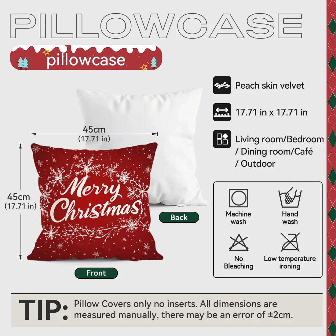 Christmas Snowflake Decorative Pillowcase 45x45cm Woven Polyester