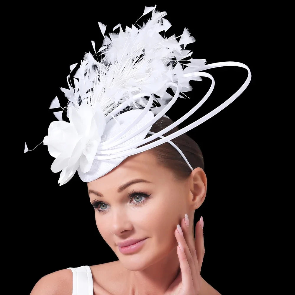 Fashion Sinamay Fascinator Hat  -  Elegant Floral Feather Headpiece for Weddings, Church, and Special Occasions