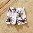 Family Matching Coconut Tree Print Swimwear  |  Ruched One-Piece Swimsuit & Swim Trunks Beach Set