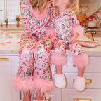 Christmas Leaves Print Mommy and Me Pajamas Set – Loose Top & Pants Family Matching Sleepwear