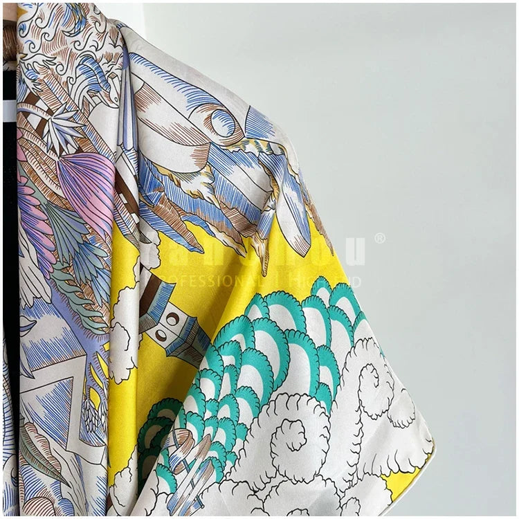 Designer Mulberry Silk Large Scarf – Luxury Hand-Rolled Edge Shawl & Wrap (135 cm)