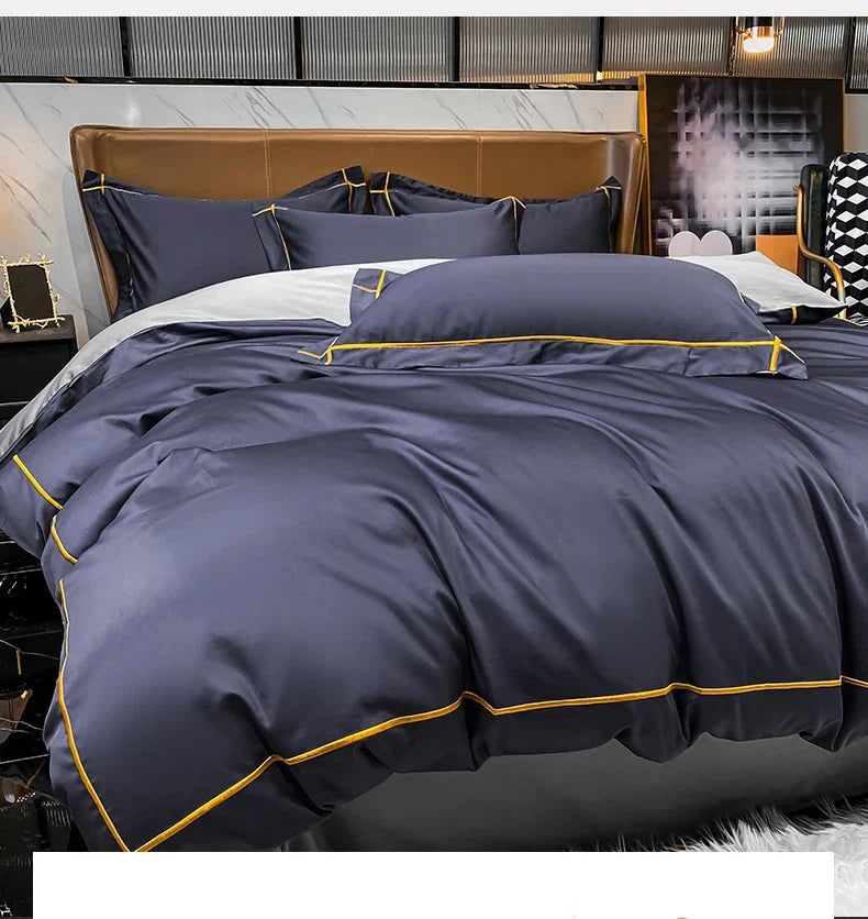 Royal Retreat Fine Gold Embroidered 600 TC Duvet Set - Purple/Dark Grey/White/Steel Blue/Light Grey/Jade Green/Peach Pink/Champagne/Blue/Beige/Aqua Green/Emerald Green
