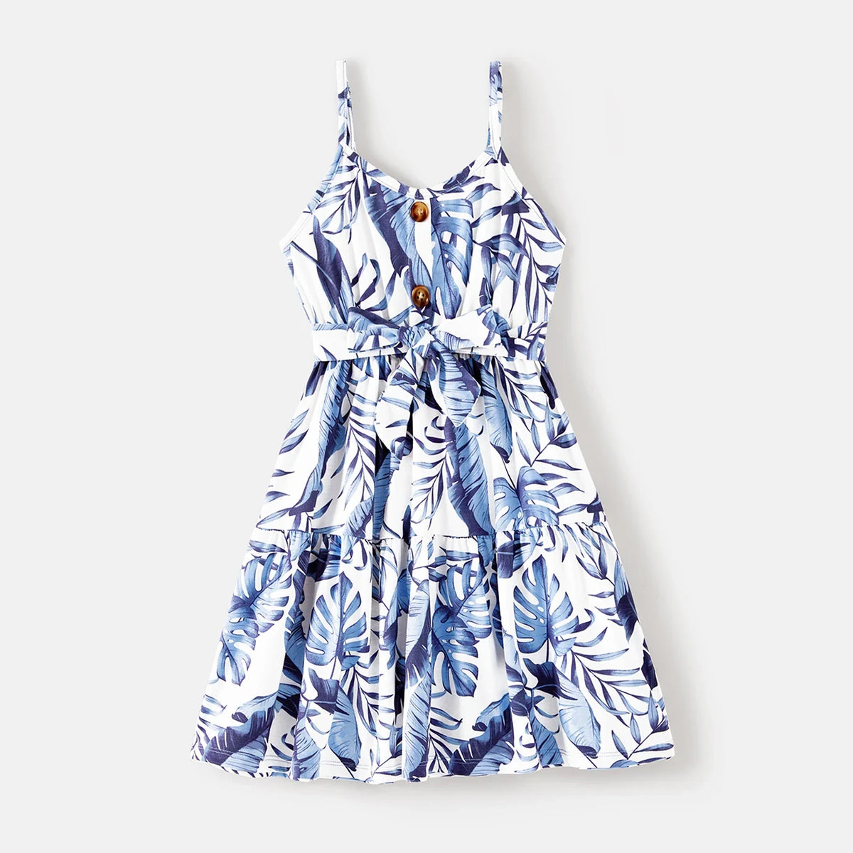 Family Matching Outfits Naia Blue Floral Tee Button Ruffle Hem Strap Dress