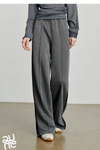 Casual Knit Straight Pants – Elastic Waist Autumn Trousers for Women