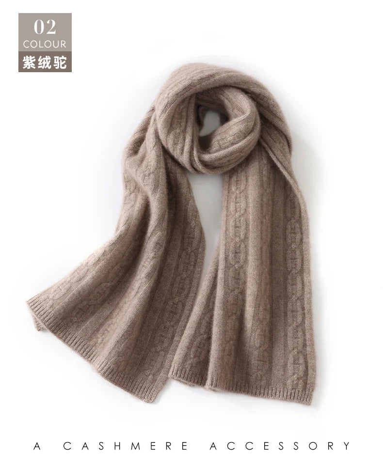 100% Cashmere Autumn Winter Three-Ply Twist Pattern Unisex Scarf Neck Warmer Shawl Cold-Proof Thickened Neck Gaiter