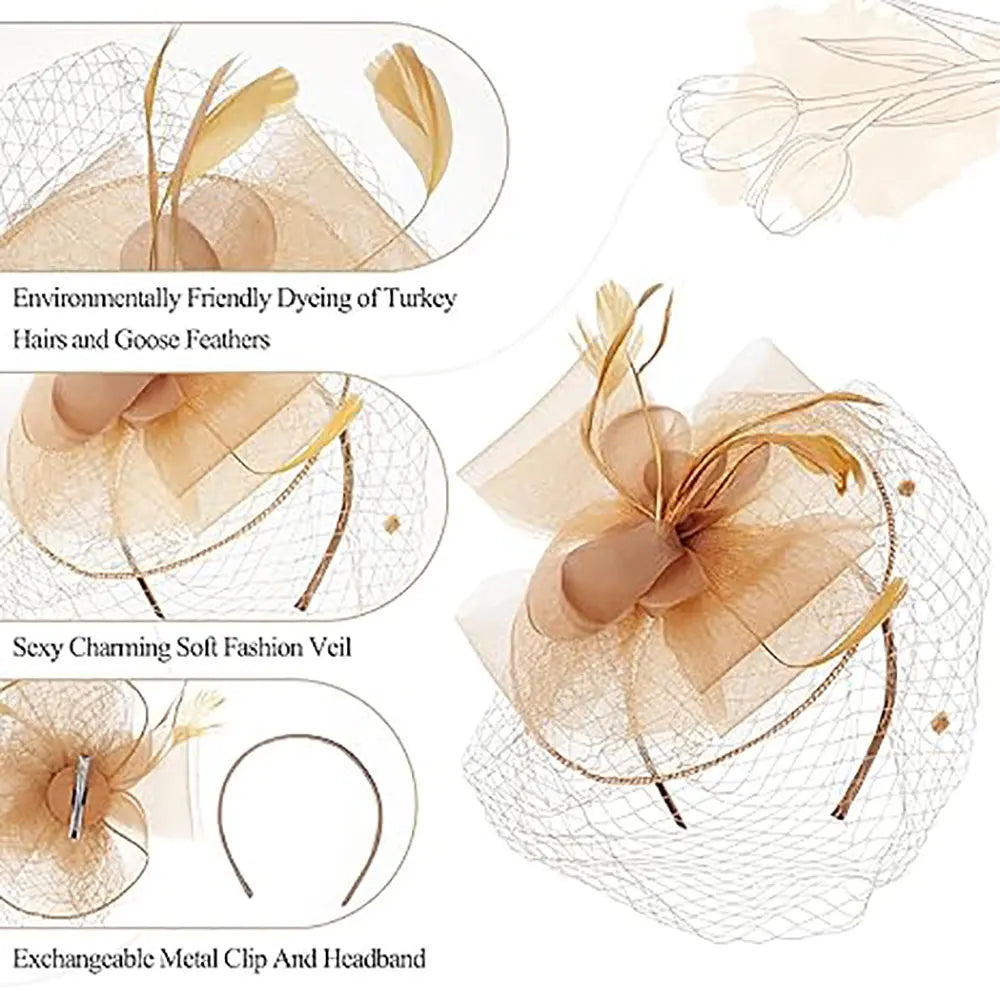 Fascinator Hat for Women  -  Elegant Tea Party & Derby Pillbox with Flower Mesh for Bridal Weddings