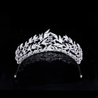 Cubic Zirconia Leaf Tiara  -  Bridal Crown Headband for Brides, Princess or Queen Style Wedding Hair Accessories