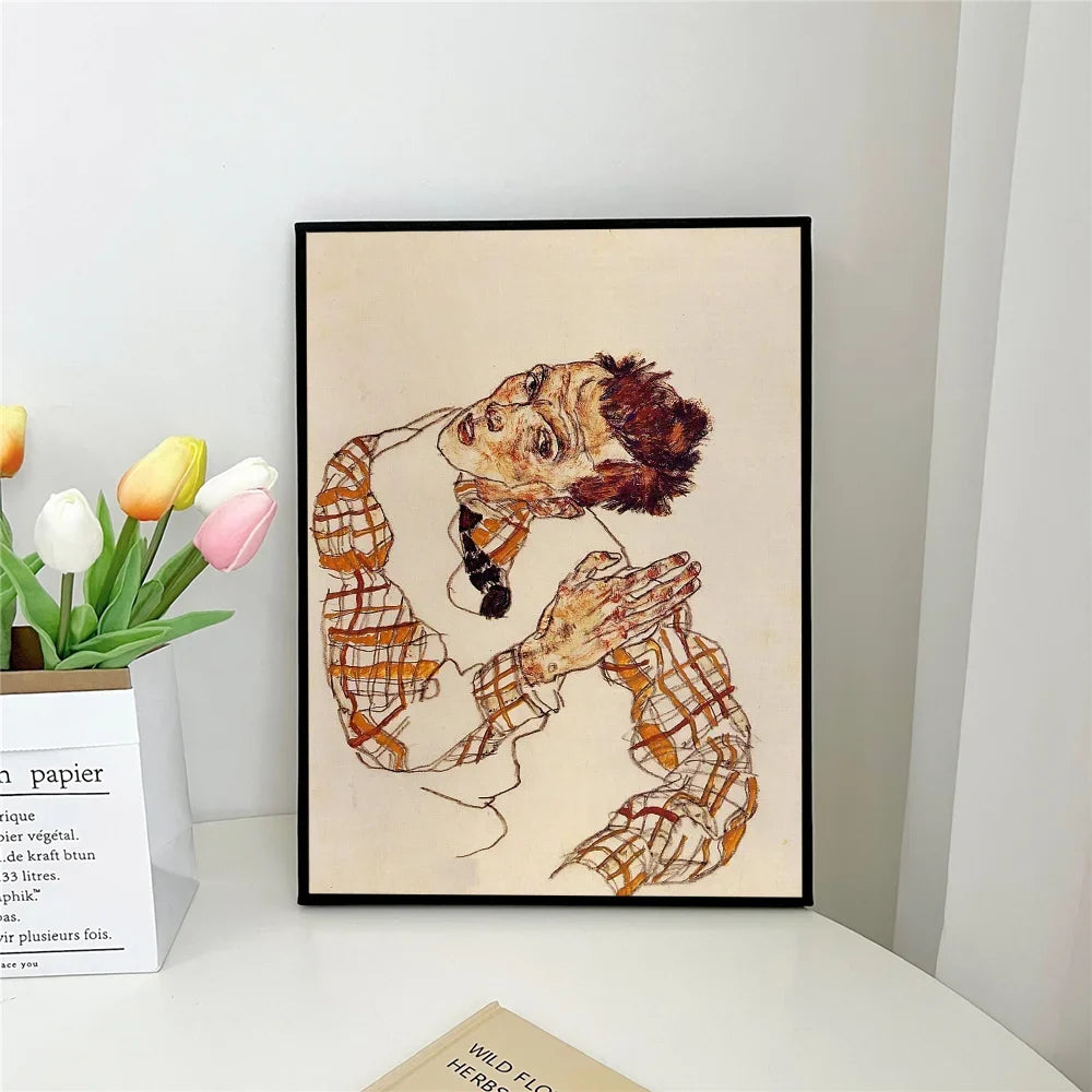 Egon Schiele Self-Adhesive Art Poster – Waterproof Wall Sticker for Coffee House, Bar, or Living Room Decor (1pc)
