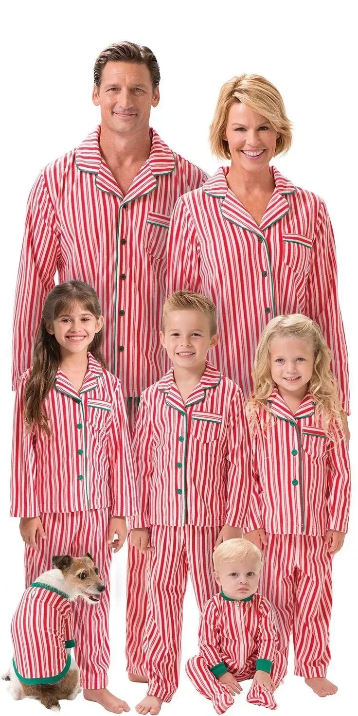 Striped Button-Front Family Christmas Pajamas – Mom, Dad, Kids & Baby