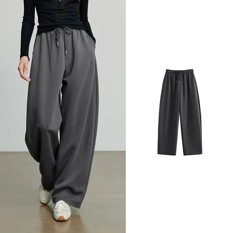 Autumn Elastic Waist Sweatpants – Women’s Wide-Leg Straight Cotton Sports Pants