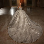 Off-the-Shoulder Beaded Wedding Dress – Rhinestone Embellishments & Lace-Up Ball Gown, Custom Made