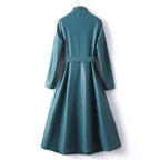 Elegant Sheepskin Leather Trench Coat for Women  –  Double Breasted Office Lady Long Coat with Pockets & Adjustable Waist