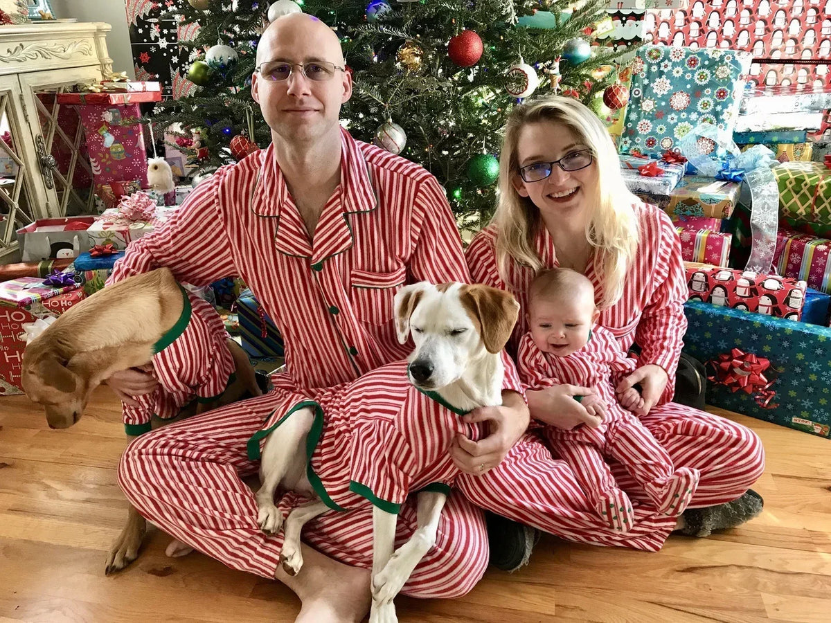 Striped Button-Front Family Christmas Pajamas – Mom, Dad, Kids & Baby