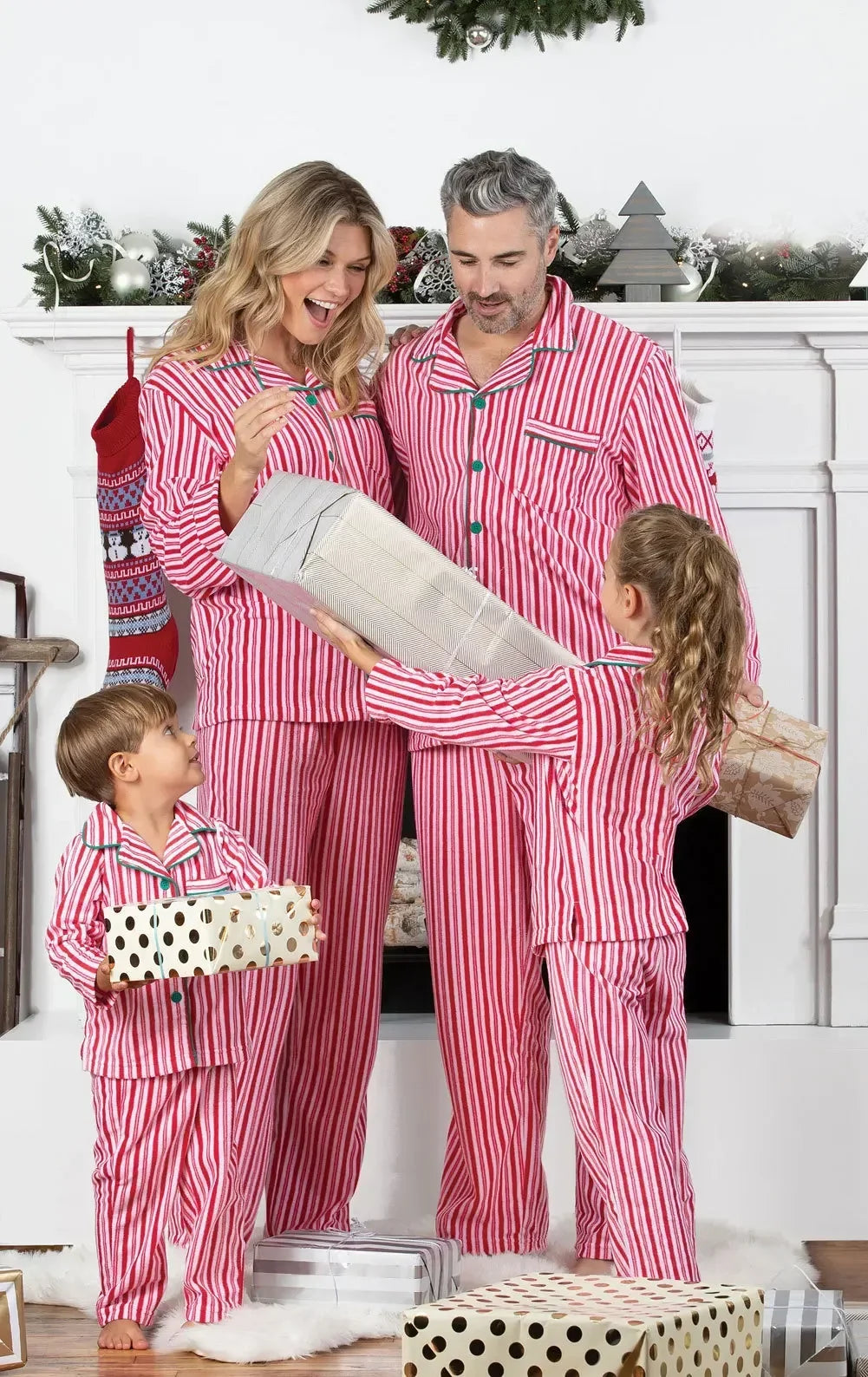 Striped Button-Front Family Christmas Pajamas – Mom, Dad, Kids & Baby