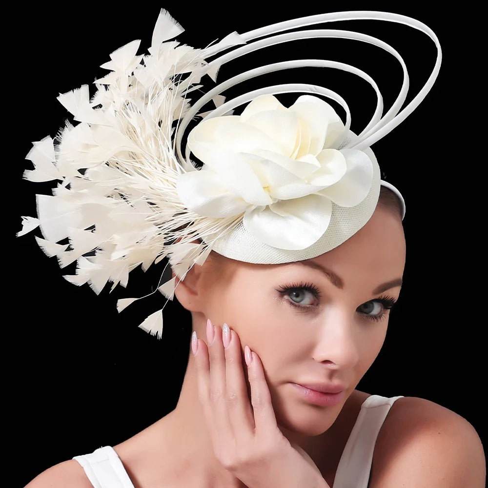Fashion Sinamay Fascinator Hat  -  Elegant Floral Feather Headpiece for Weddings, Church, and Special Occasions