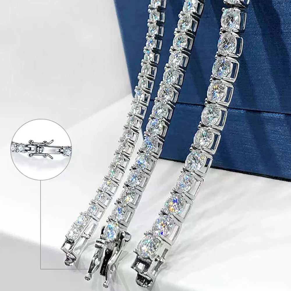 925 Sterling Silver Moissanite Tennis Bracelet 3EX Round Cut VVS1 D Color (3mm/4mm/5mm) | Adjustable 15-20cm | Elegant Gift for Women