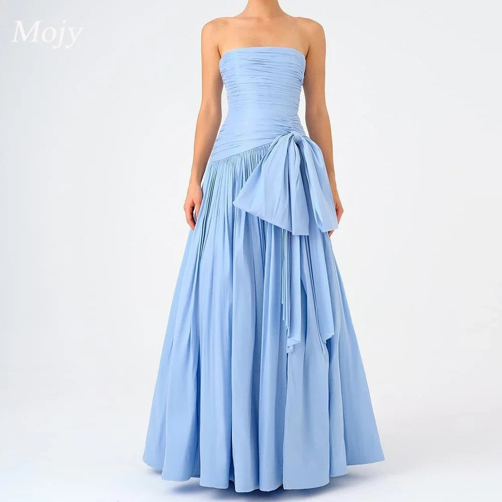 Dubai Luxury A-Line Evening Dress – Strapless, Floor-Length with Bow, Sleeveless Prom & Party Gown for Women