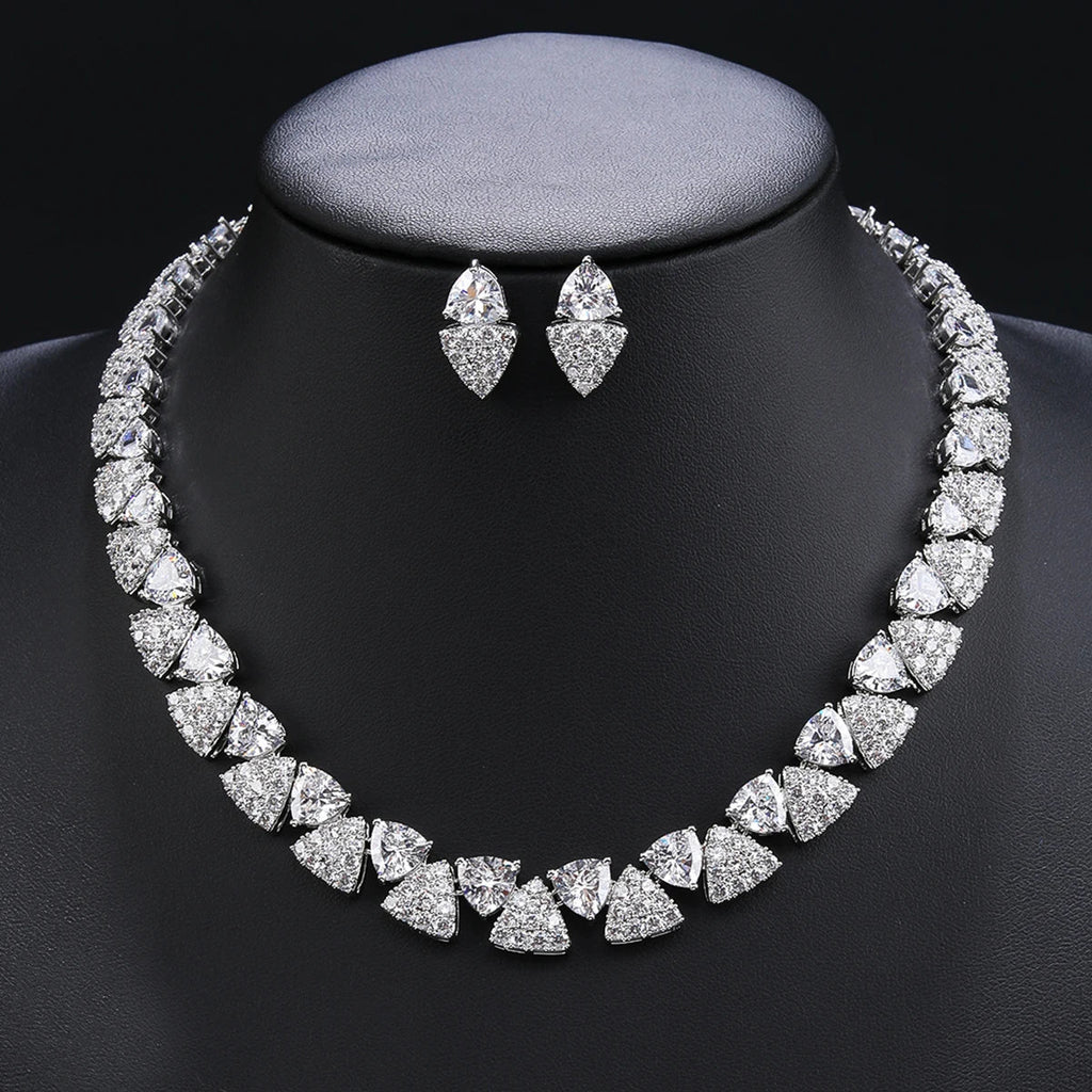 Elegant Multi Color Love Heart Cubic Zirconia Necklace Set  Wedding Bridal Necklace Earrings Costume Jewelry Set CN11332