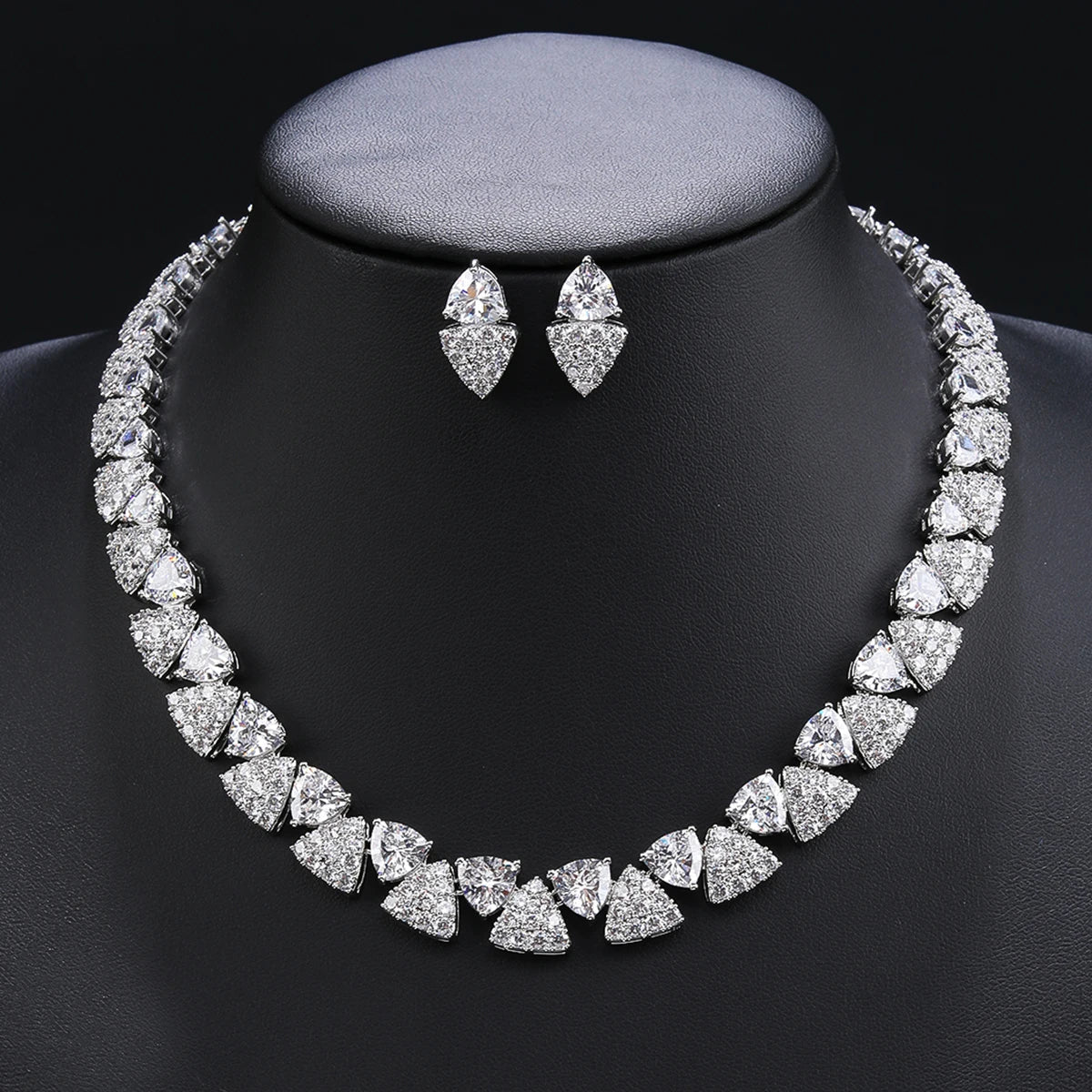 Elegant Multi Color Love Heart Cubic Zirconia Necklace Set  Wedding Bridal Necklace Earrings Costume Jewelry Set CN11332