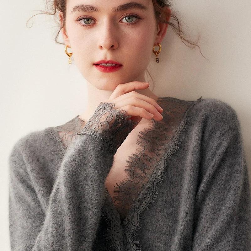 2024 Spring/Autumn 100% Cashmere V-Neck Cardigan – Women€™s Chic Knitted Sweater, Short Casual Loose