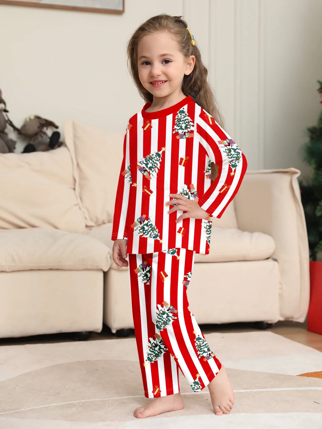 Red & White Striped Christmas Tree Family Pajamas – Mom, Dad & Kids