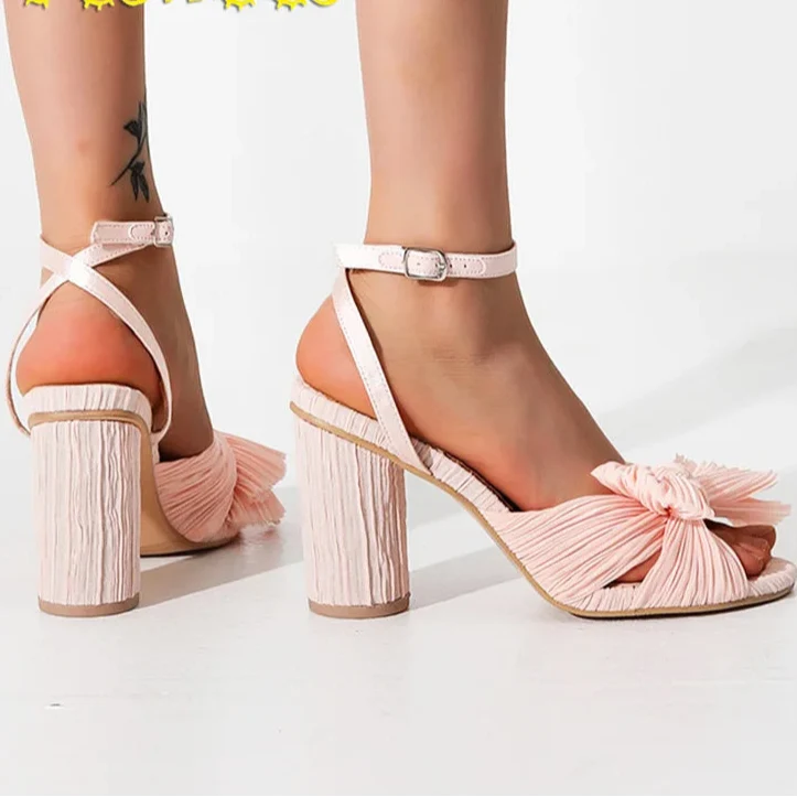 Cute Bow High Heel Sandals – Round Heel Formal Party Shoes for Women