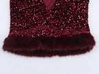 Chic Elegant Sequin Pants 2 Pieces Sets For Women Sequin Fur Vest Top Women's Suit 2026 New Year Party Woman Outfits ﻿