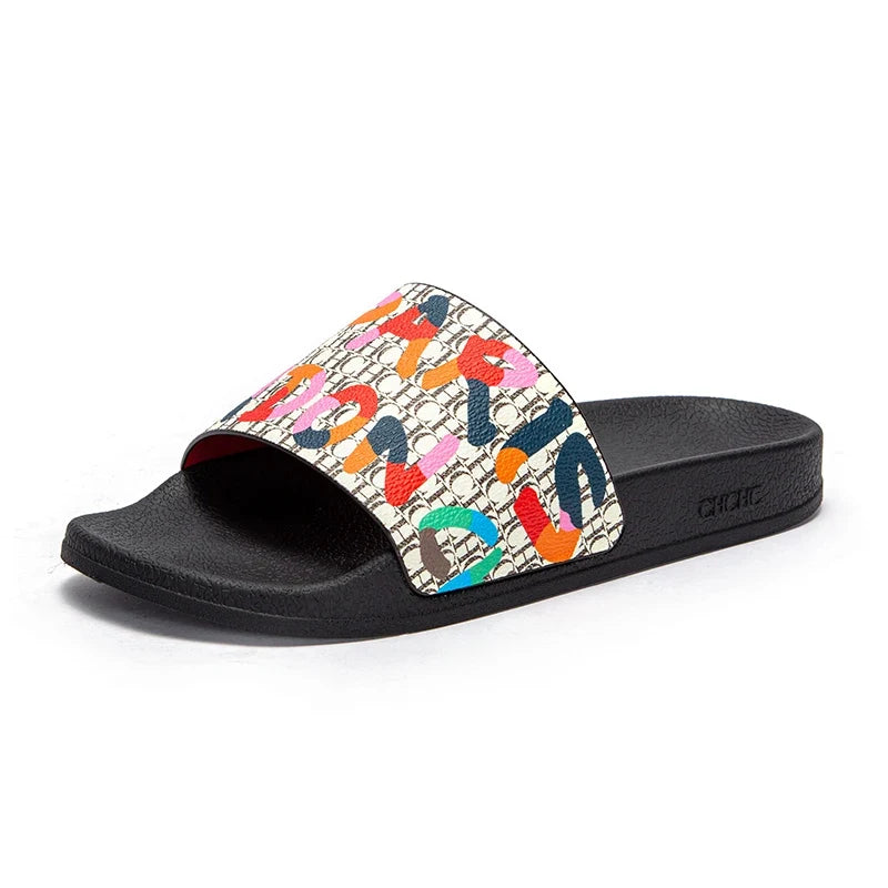 Fashionable Classic Women’s Slippers – PVC Material, Letter Print, Outdoor Casual Flat Bottom