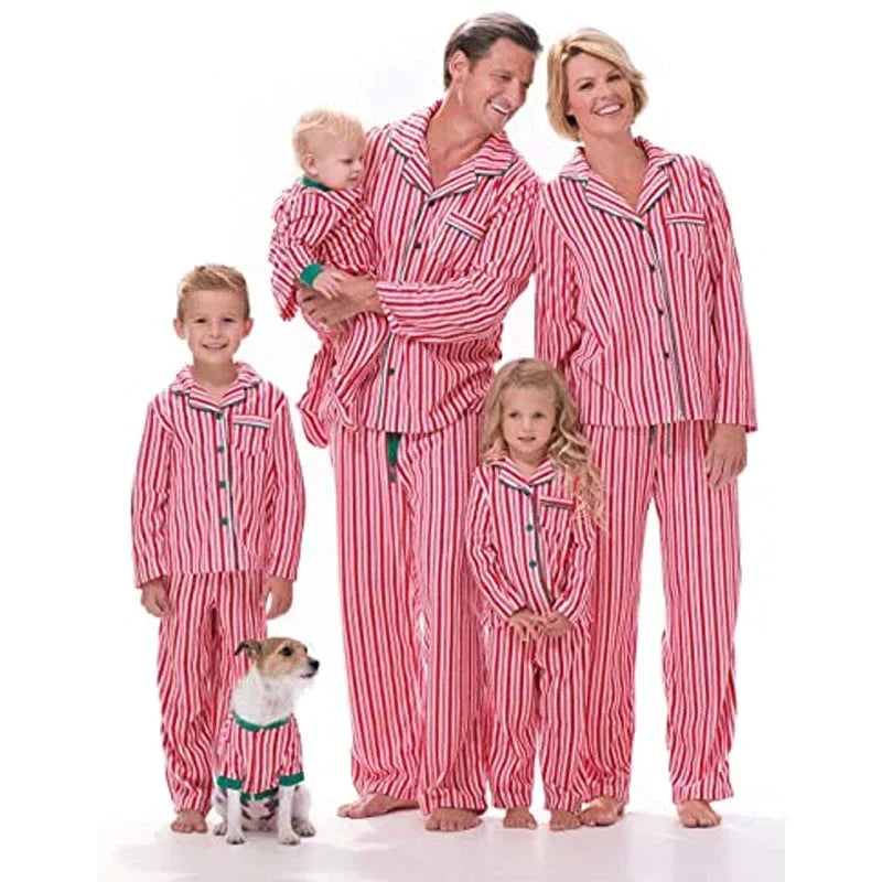 Striped Button-Front Family Christmas Pajamas – Mom, Dad, Kids & Baby