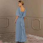 Blue Chiffon Mother of Bride Dress with Zipper Back