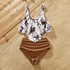 Family Matching Coconut Tree Print Swimwear  |  Ruched One-Piece Swimsuit & Swim Trunks Beach Set