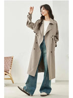 Elegant Long Trench Coat for Women – Fall Double-Breasted Windbreaker